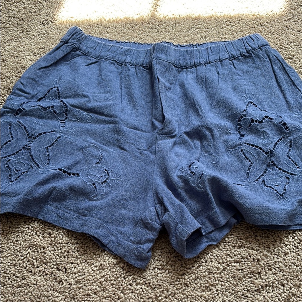 Blue Linen Shorts